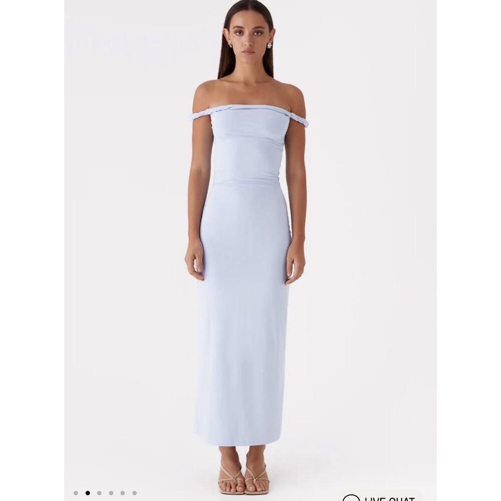 Peppermayo Arabella Twist Shoulder Maxi Dress Blue Small US 4 Bodycon Wedding